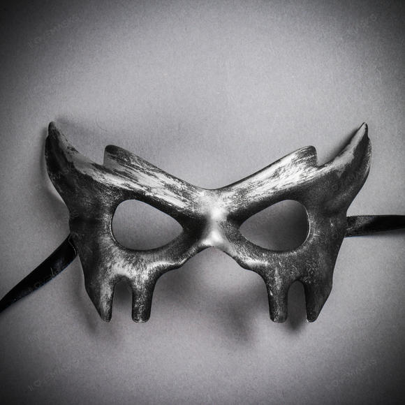 Devil Halloween Masquerade Eye Mask - Black Silver - Picture 1 of 5
